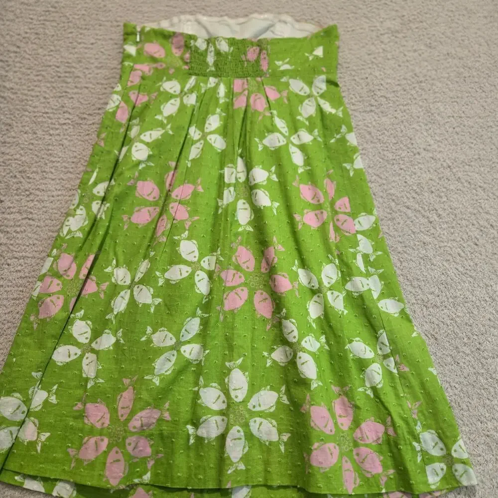 Lilly Pulitzer Strapless Pink and Green Fish Print Dress Size 0 Beachy Vacation - Picture 7 of 14